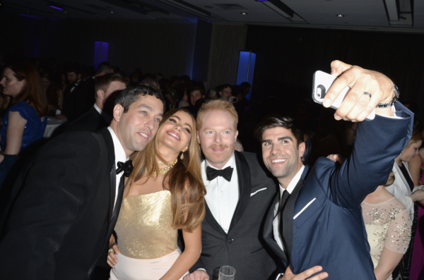 Nick Loeb, Sofía Vergara, Jesse Tyler Ferguson and Justin Mikita attend a dinner reception.